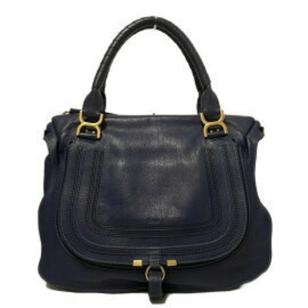 Chloe Mercy Large Handbag Navy Blue Leather